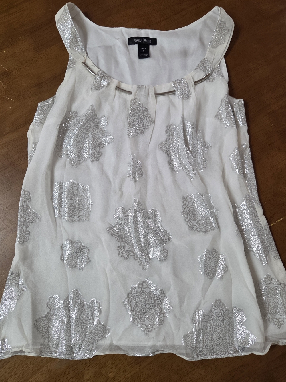 White House Black Market White Tank with Silver Metallic Size Small